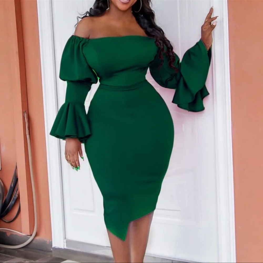 Green off the shoulder Dress
